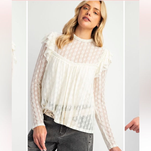 NWT Cream Lace Top With Pearl Trim - Picture 9 of 14